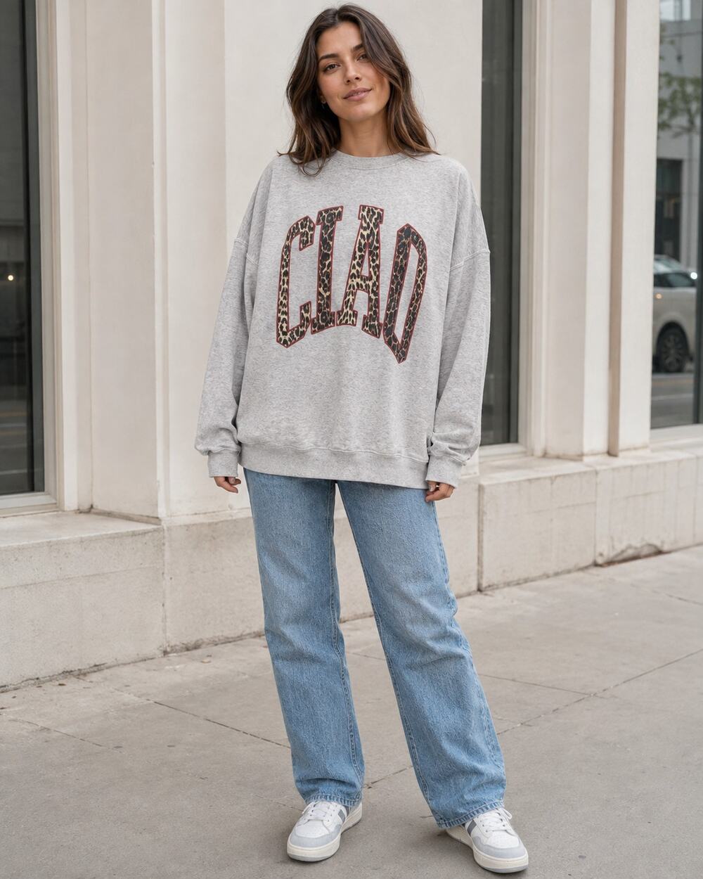 Anthropologie Ciao Leopard Graphic Sweatshirt L